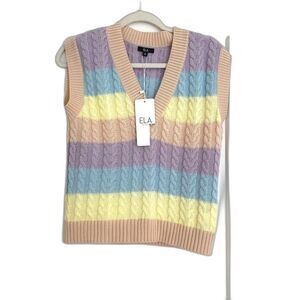 ✨ ELA Pastel Rainbow Knit Sweater Vest | Cable | Size 6